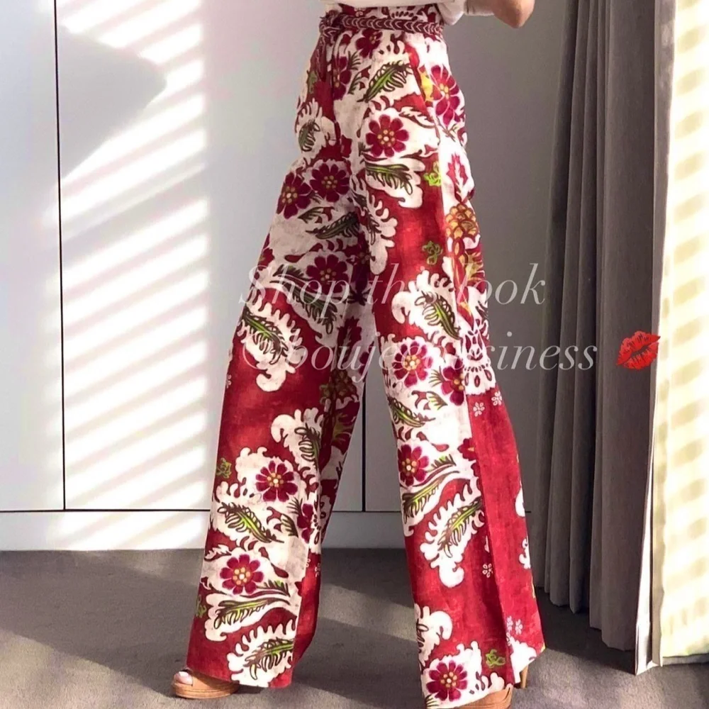 ZARA Linen Blend Printed Pants